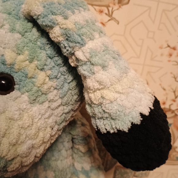 Handmade Crochet Plushie Stuffed Animal Dog 15in Blue And Black - Picture 6 of 12